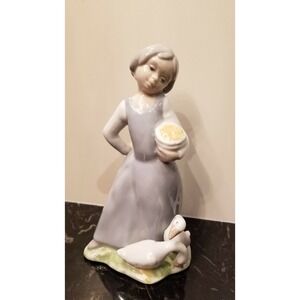 Vintage Tengra Girl With Geeze Porcelain Figurine Handmade In Spain 7"